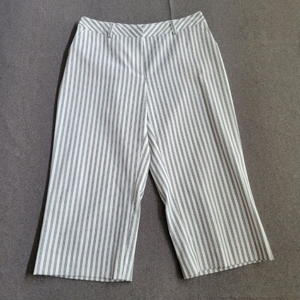 St John Sport Size 14 Black White Stripe Wide Leg Crop Pants 1580
